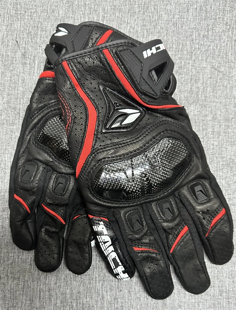 Motorcycle Gloves Black Racing Genuine Leather