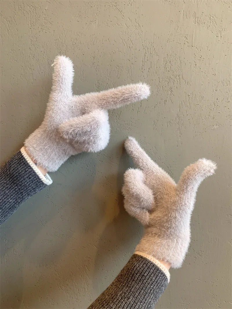Fashion Winter Mink Velvet Five Finger Gloves