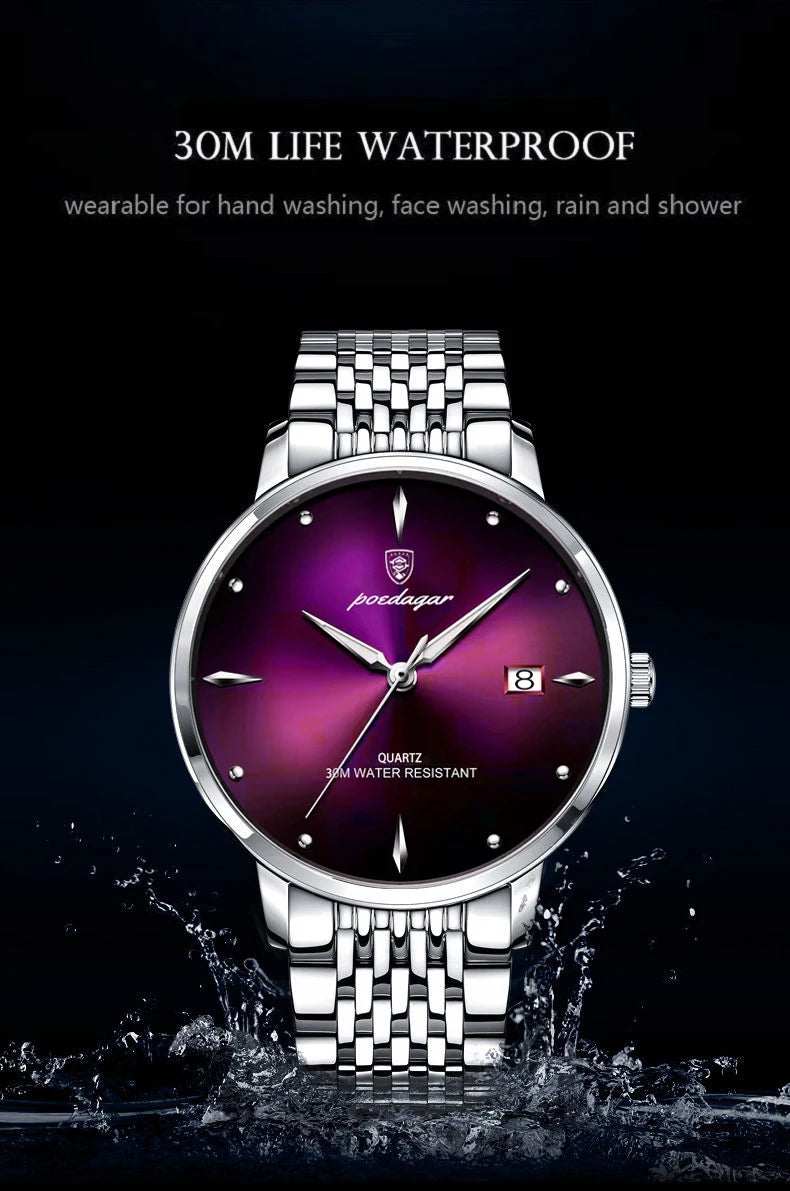 POEDAGAR Luxury Sports Men Watch Waterproof Luminous Stainless Steel