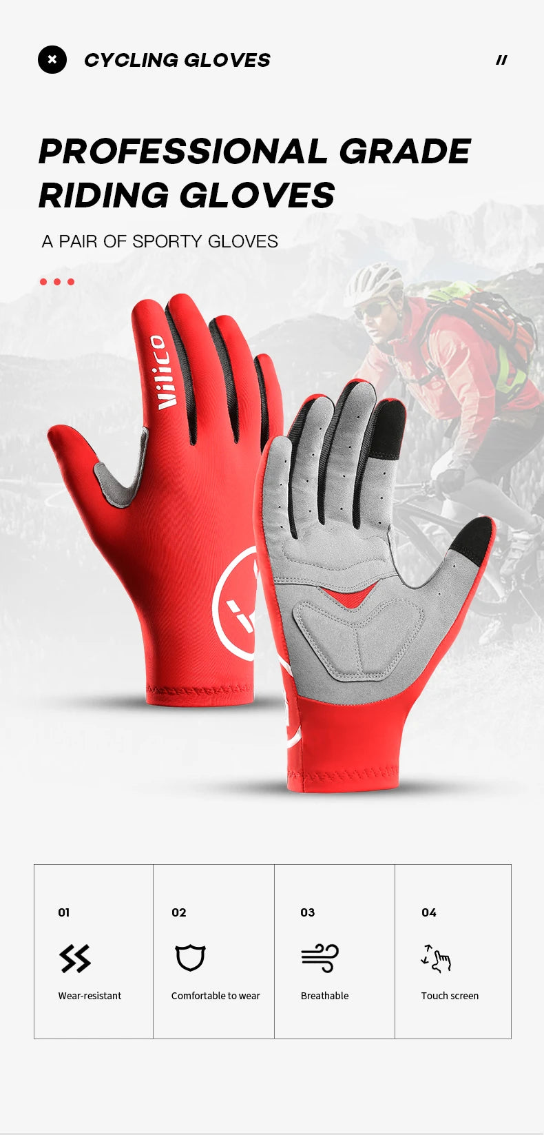 Touch Screen Long Full Fingers Half Fingers Gel Sports Cycling Gloves