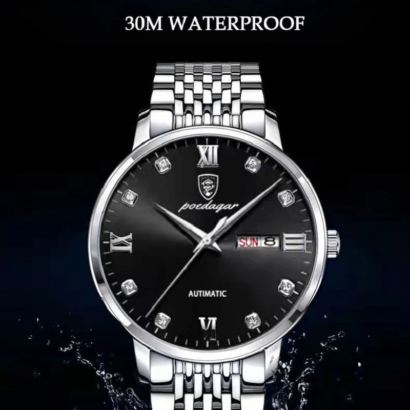 POEDAGAR Stainless Steel Men Quartz Wristwatch