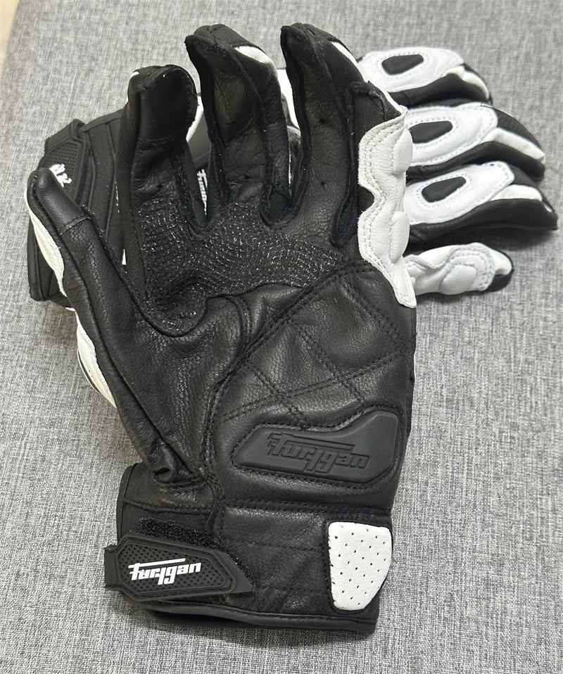 Motorcycle Gloves Black Racing Genuine Leather