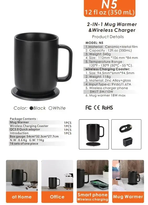 Smart mug warmer wireless heated coffee cup for office