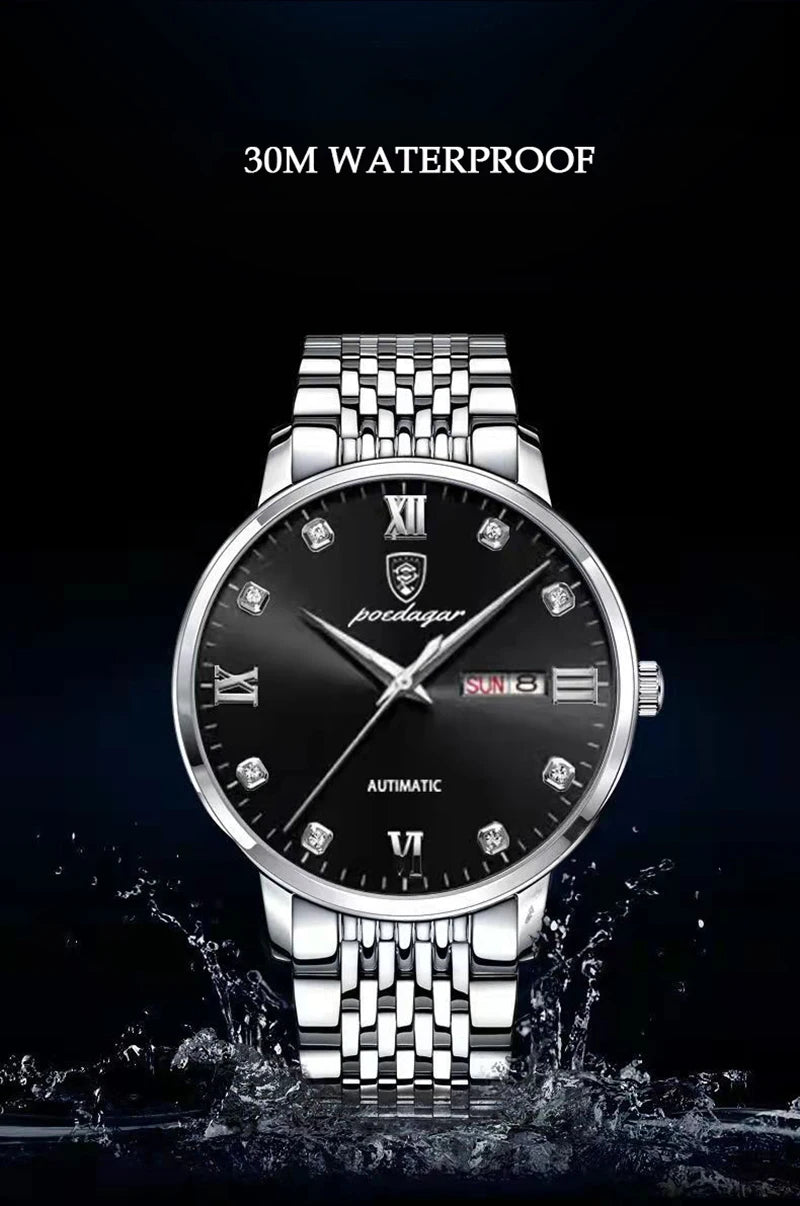 POEDAGAR Stainless Steel Men Quartz Wristwatch