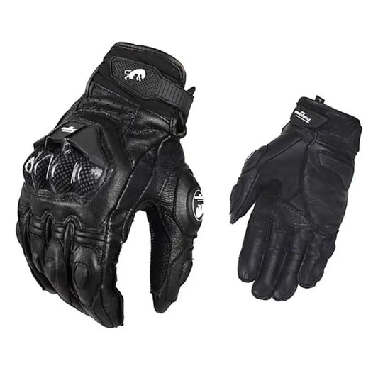 Motorcycle Gloves Black Racing Genuine Leather