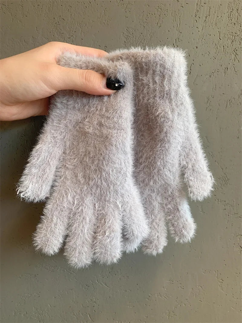 Fashion Winter Mink Velvet Five Finger Gloves