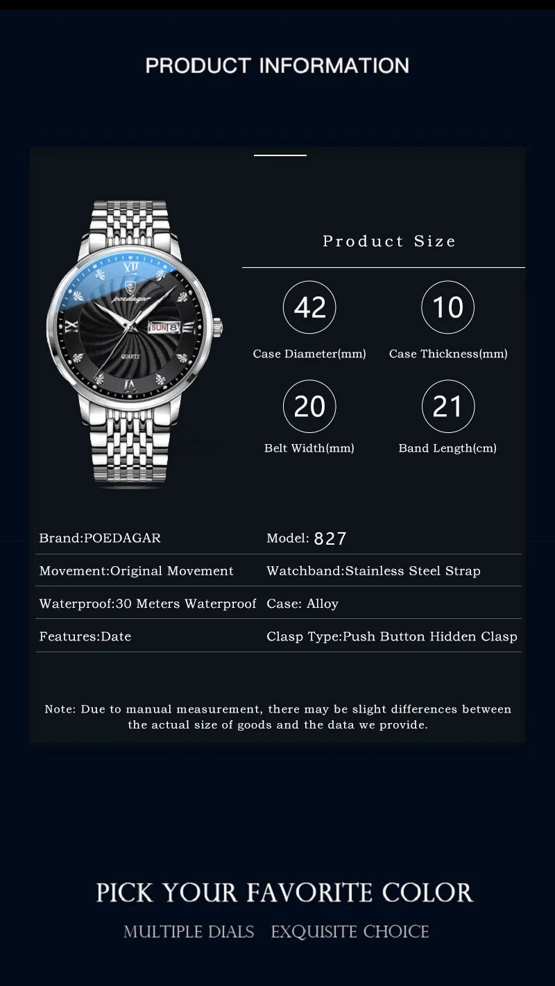 POEDAGAR Luxury Brand Man Watch Waterproof Luminous