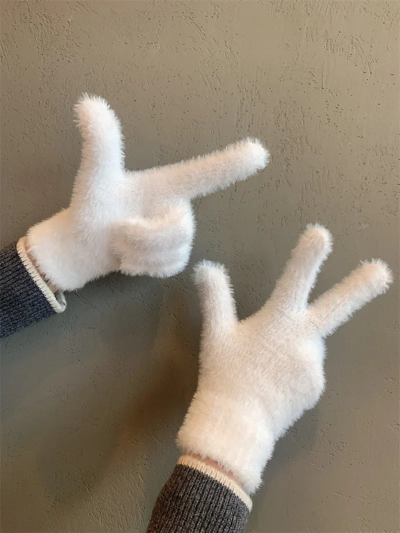 Fashion Winter Mink Velvet Five Finger Gloves