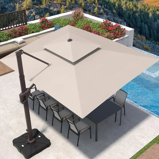 9' X 12' Cantilever Patio Umbrella 360°Rotation Rectangular Outdoor Large Offset Umbrella