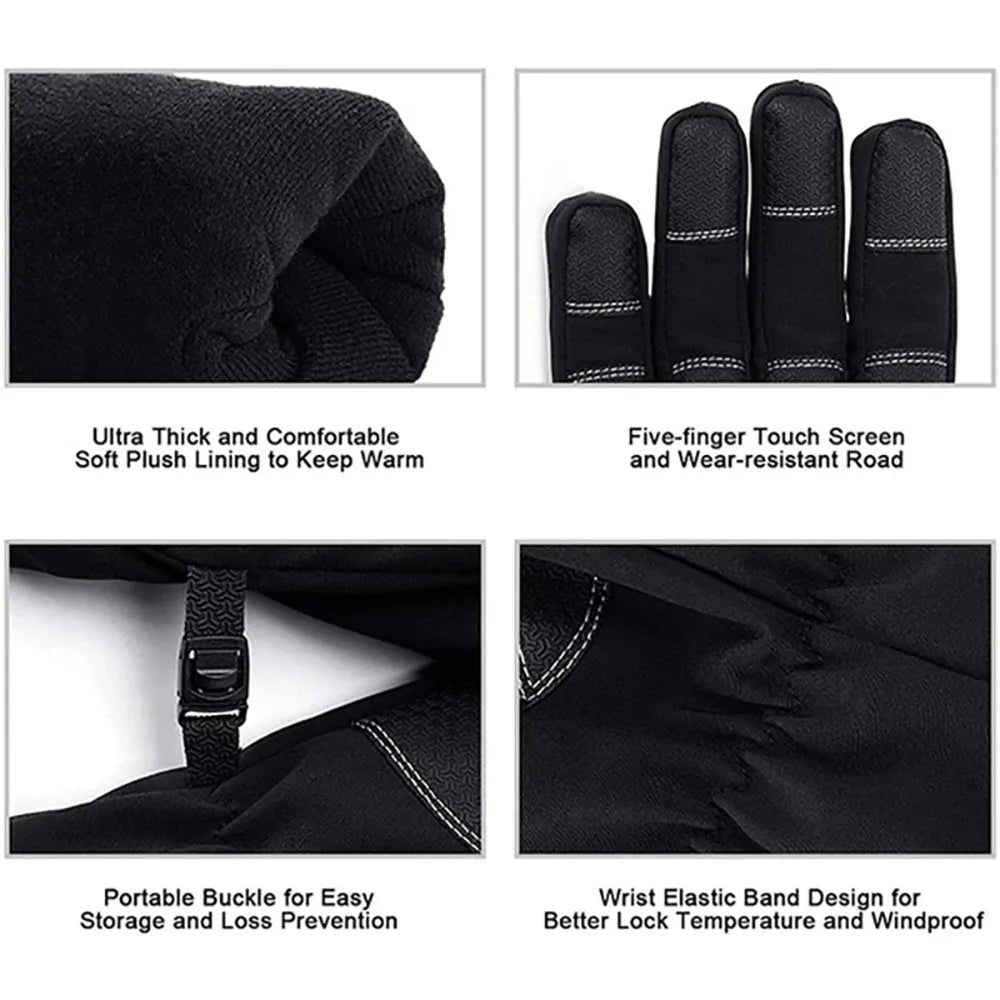Cycling Gloves Moto Gloves Winter Thermal Fleece Lined Winter Water Resistant