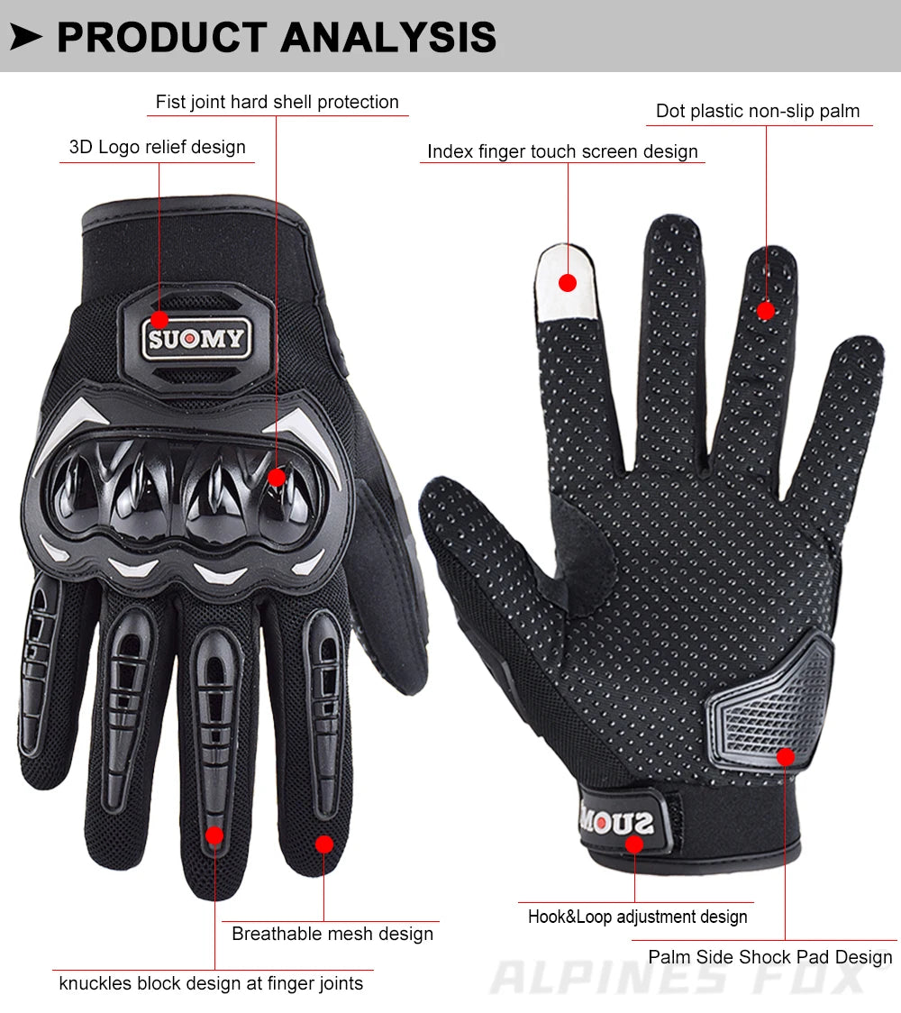 VEMAR Summer Motorcycle Gloves Men Black Full Finger Touchscreen