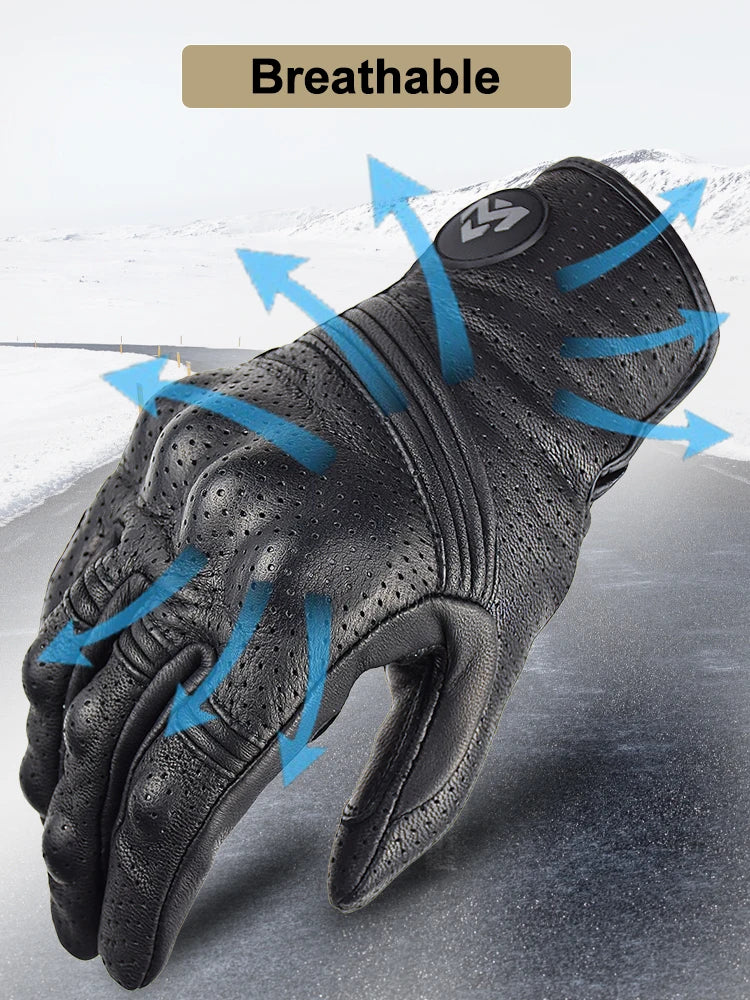 Men Retro Genuine Leather Motorcycle Gloves