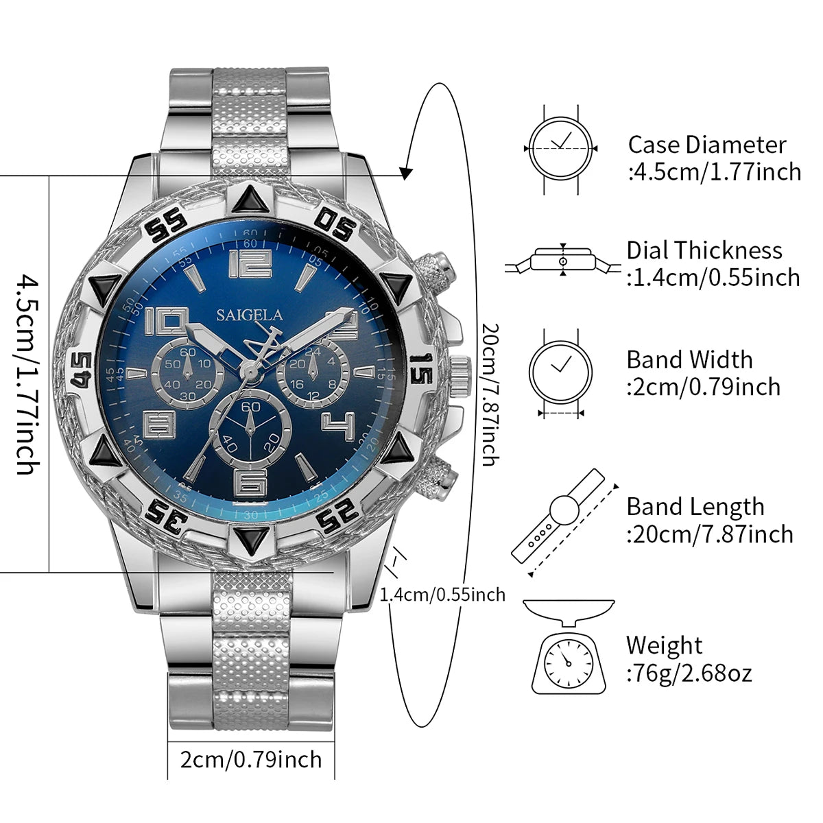 2pcs/set Fashion Steel Band Men's Quartz Watch Male Wristwatches Set (Without Box）