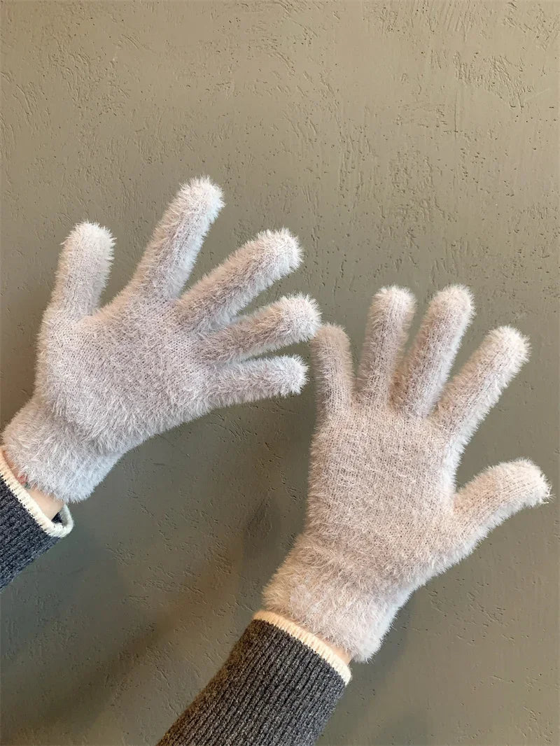 Fashion Winter Mink Velvet Five Finger Gloves