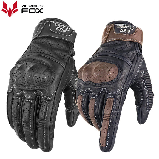 Summer Retro Perforated Leather Motorcycle Gloves