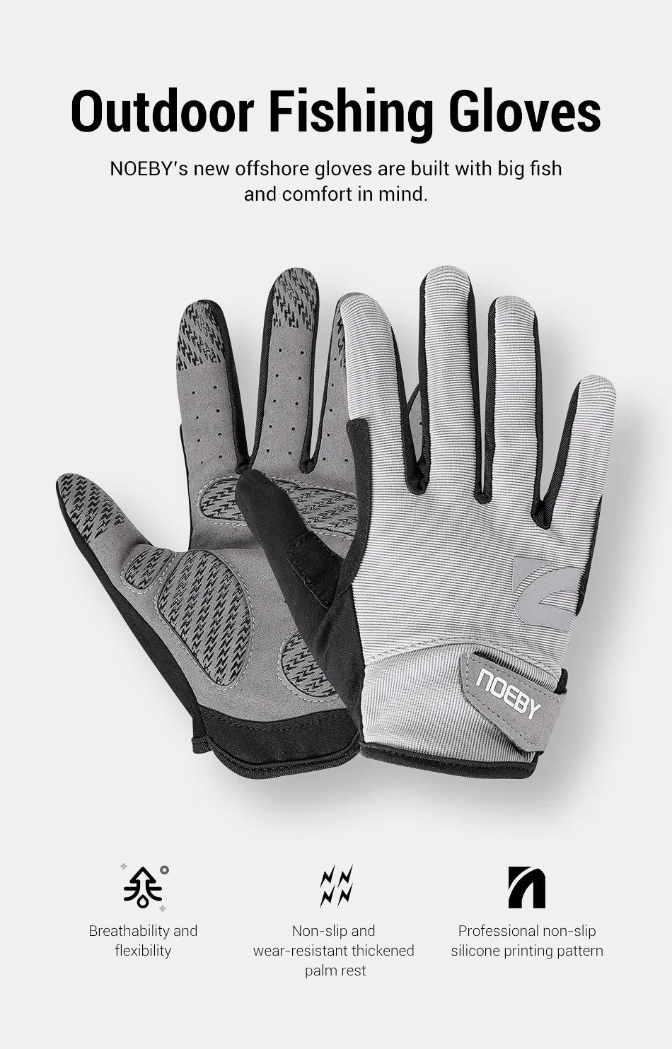 Noeby Fishing Gloves Non-slip Full Finger