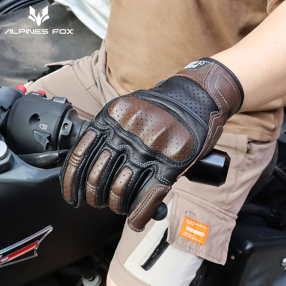 Summer Retro Perforated Leather Motorcycle Gloves