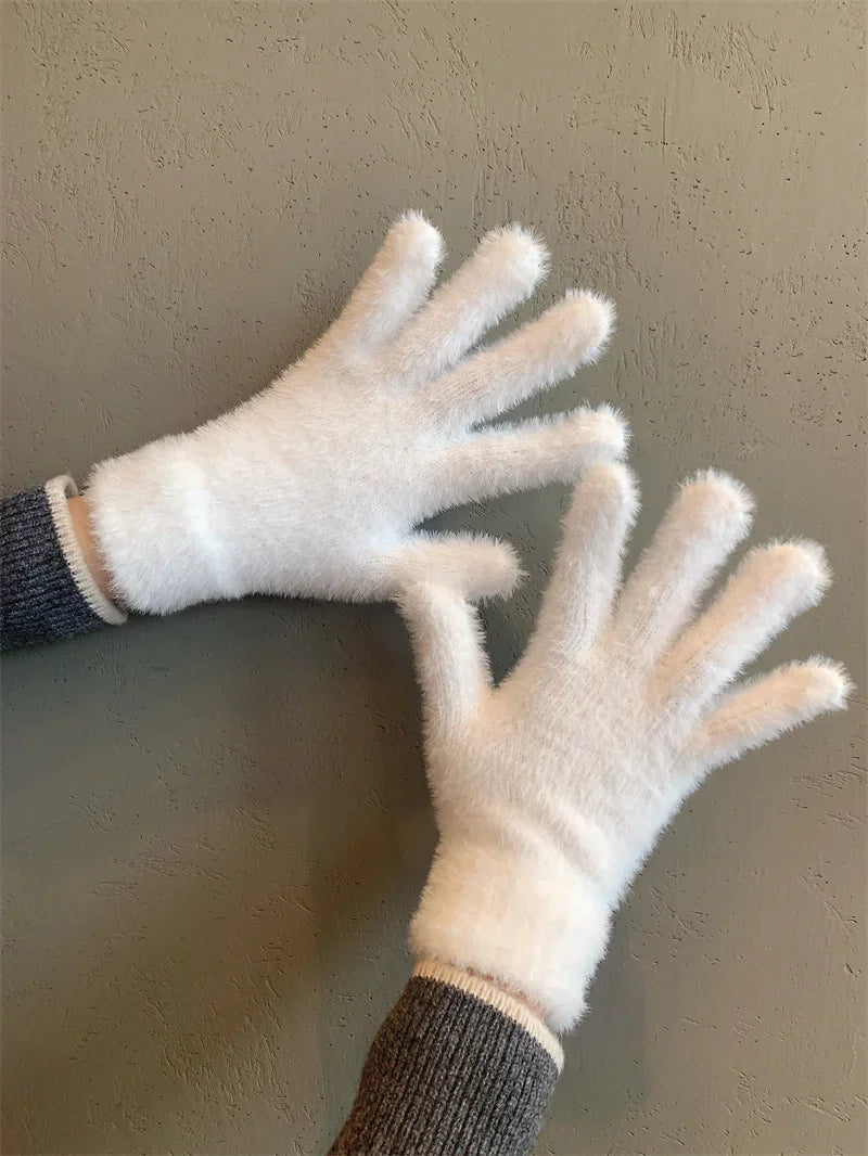 Fashion Winter Mink Velvet Five Finger Gloves