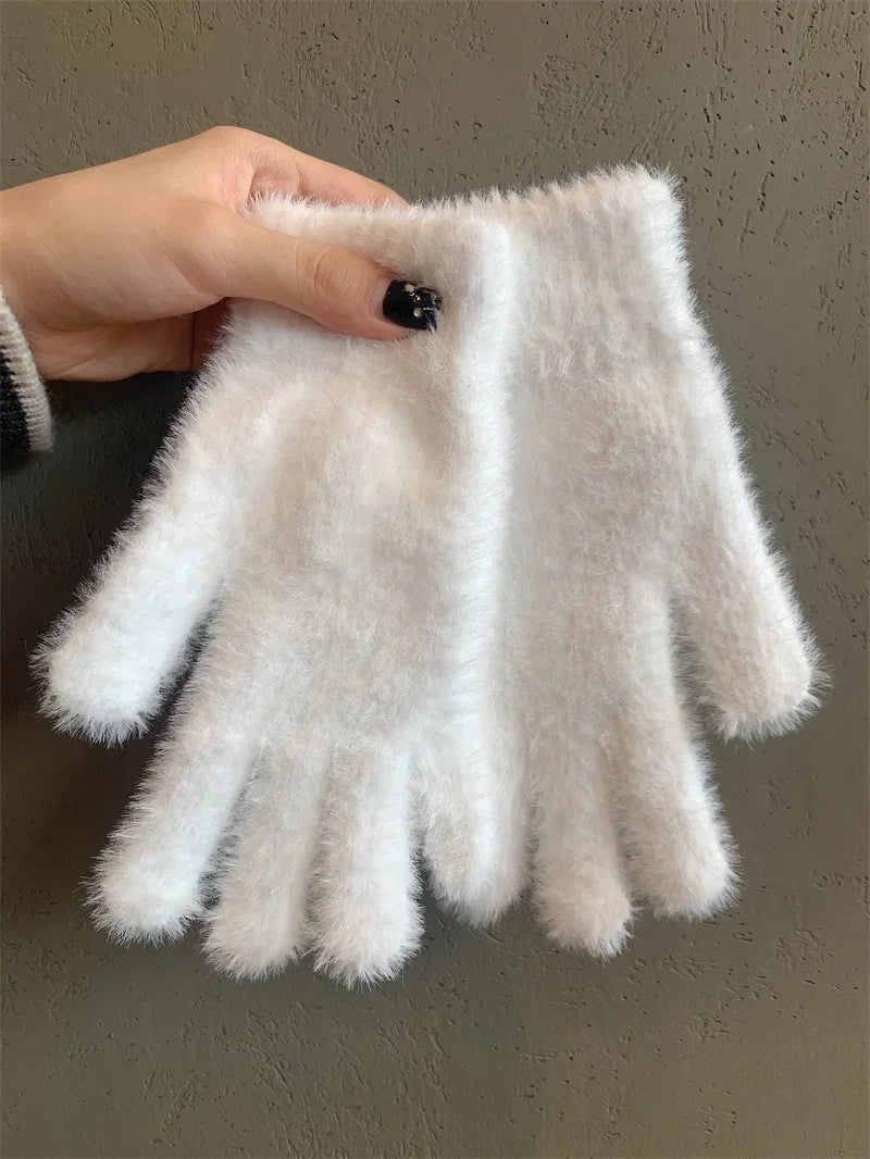 Fashion Winter Mink Velvet Five Finger Gloves