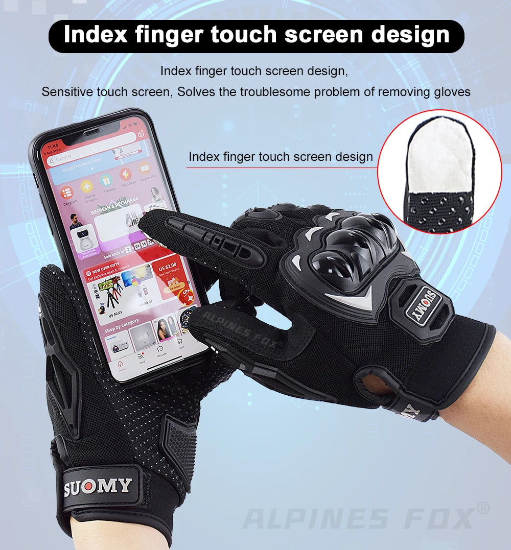 VEMAR Summer Motorcycle Gloves Men Black Full Finger Touchscreen