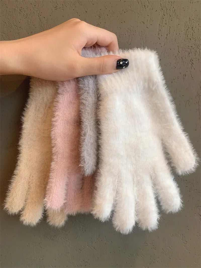 Fashion Winter Mink Velvet Five Finger Gloves