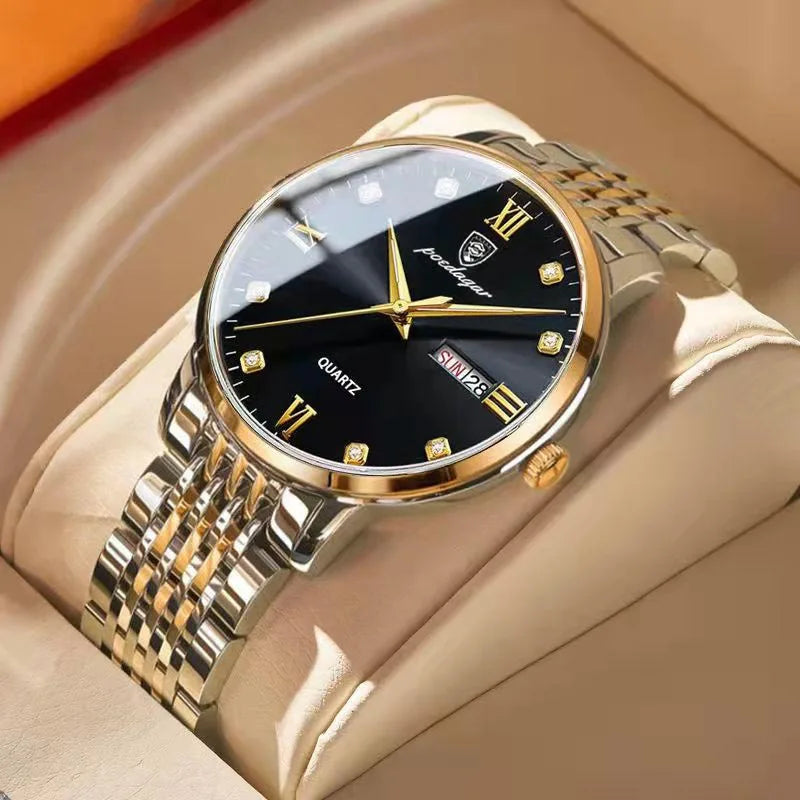 POEDAGAR Stainless Steel Men Quartz Wristwatch
