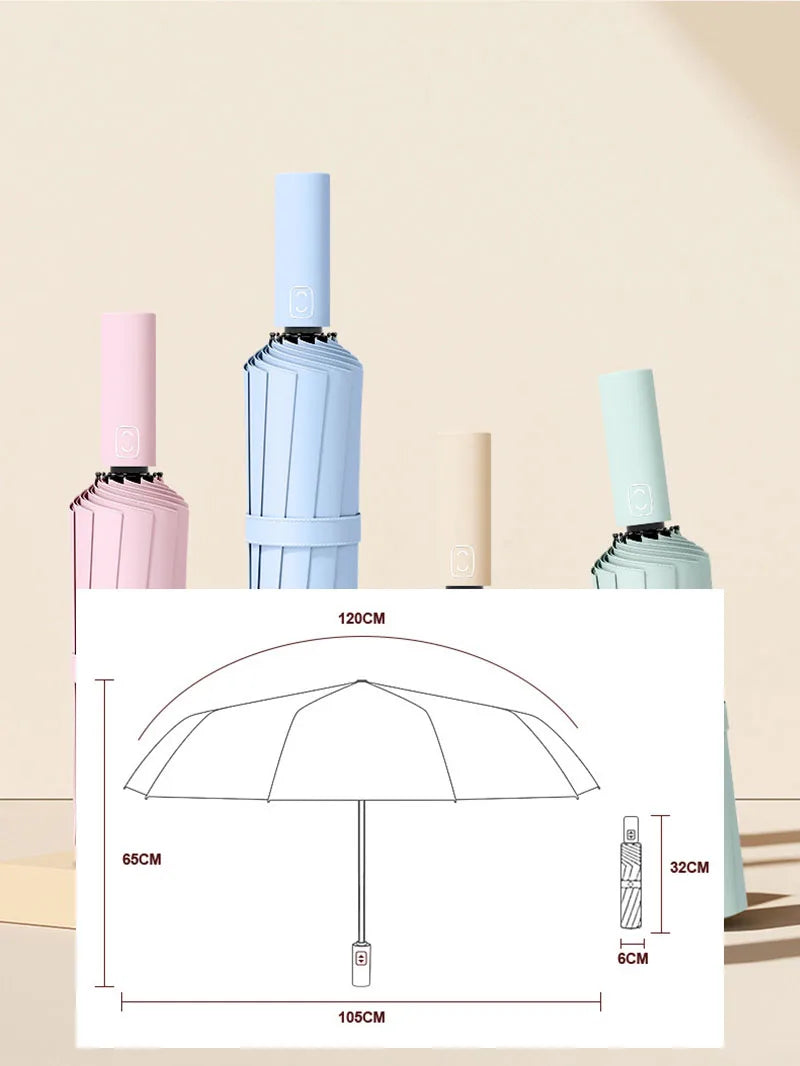 Large 24 Bone Solid Color Automatic Umbrella
