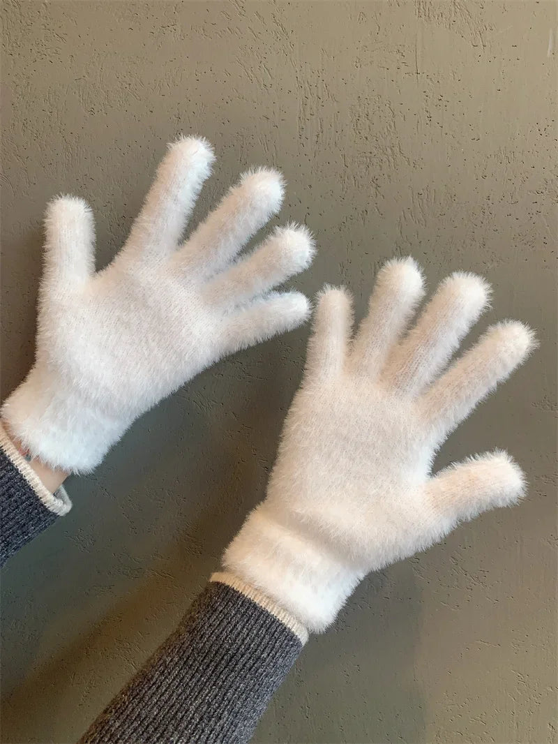 Fashion Winter Mink Velvet Five Finger Gloves