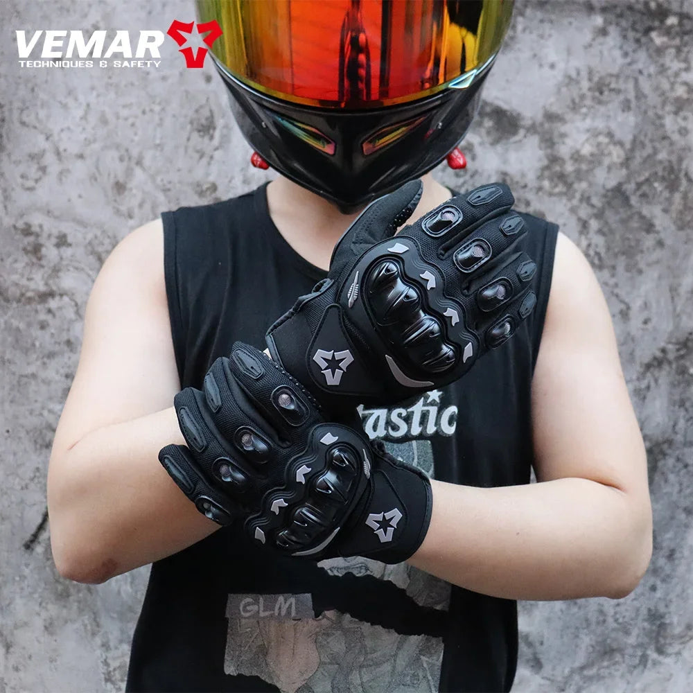 VEMAR Summer Motorcycle Gloves Men Black Full Finger Touchscreen