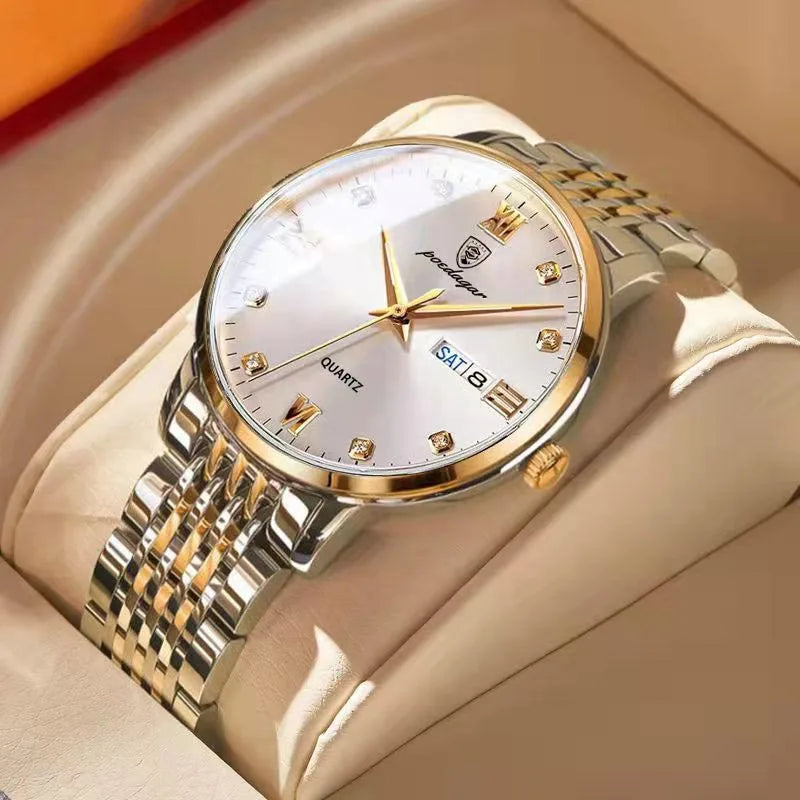 POEDAGAR Stainless Steel Men Quartz Wristwatch