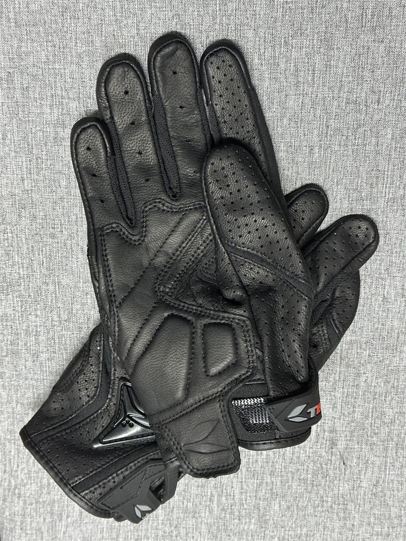 Motorcycle Gloves Black Racing Genuine Leather