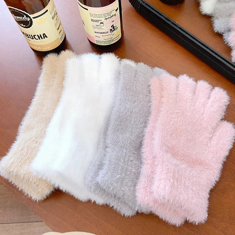Fashion Winter Mink Velvet Five Finger Gloves