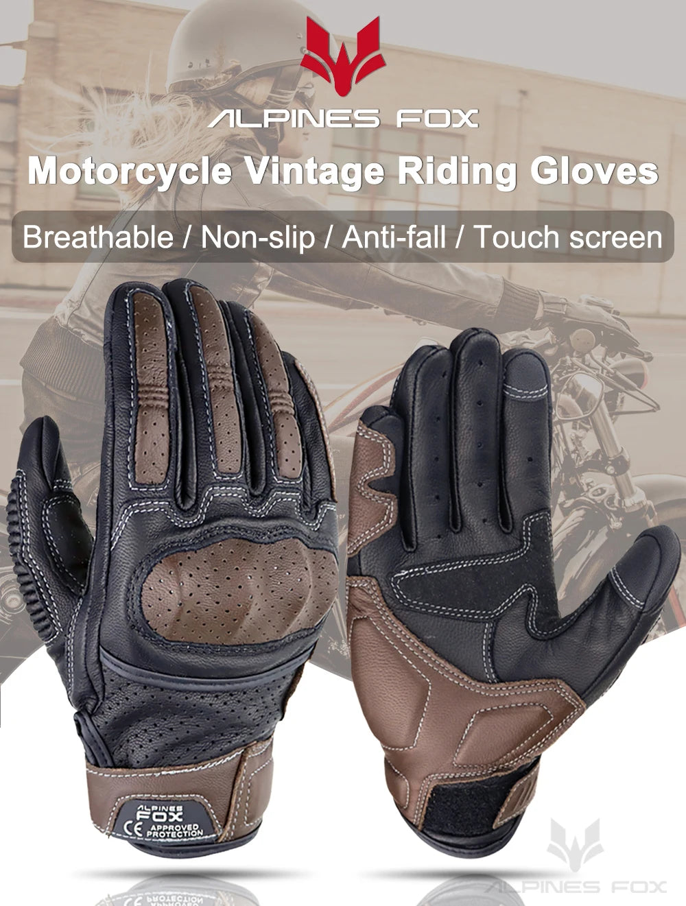 Summer Retro Perforated Leather Motorcycle Gloves