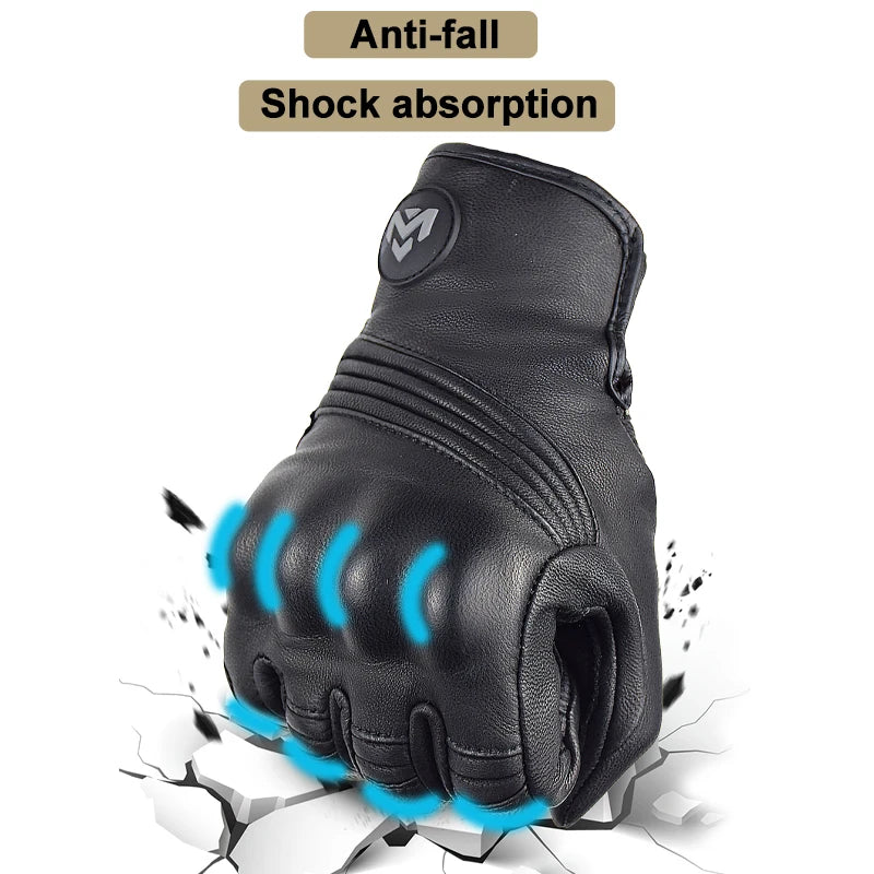 Men Retro Genuine Leather Motorcycle Gloves
