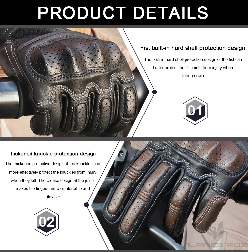Summer Retro Perforated Leather Motorcycle Gloves
