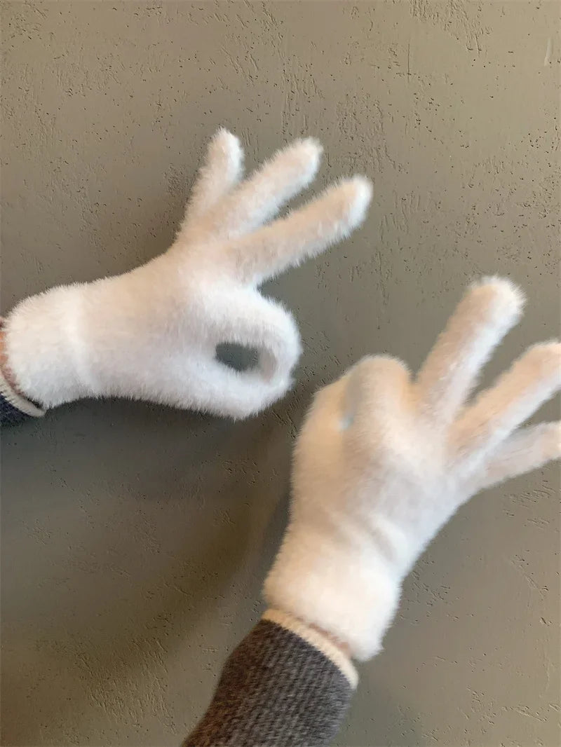 Fashion Winter Mink Velvet Five Finger Gloves