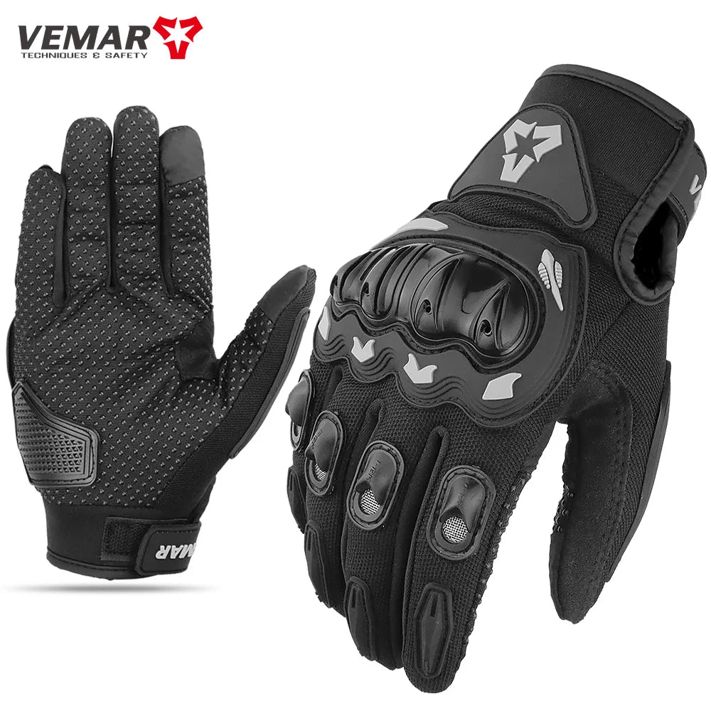 VEMAR Summer Motorcycle Gloves Men Black Full Finger Touchscreen