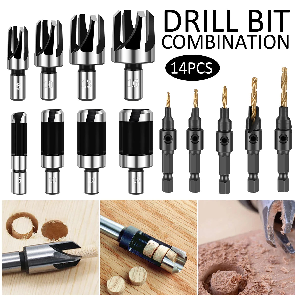 14Pcs Woodworking Countersink Drill Bit  Steel