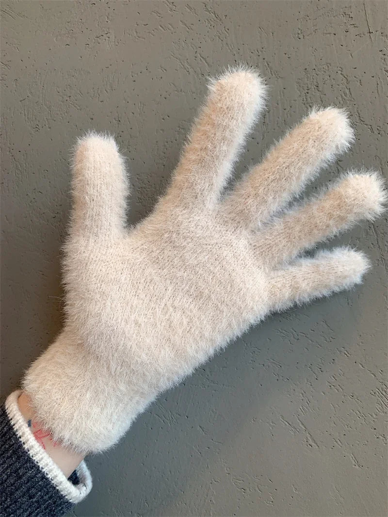 Fashion Winter Mink Velvet Five Finger Gloves