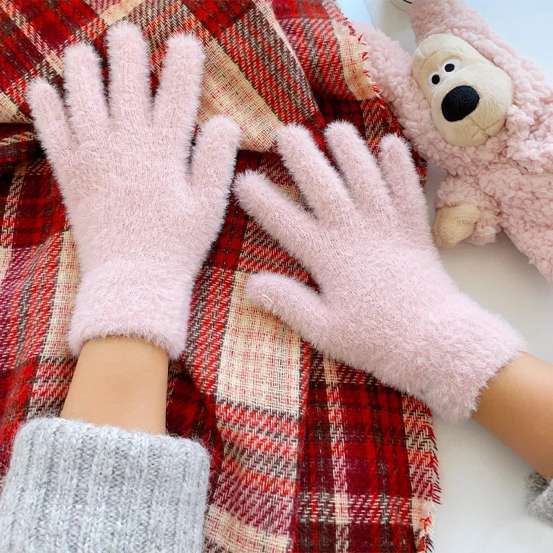Fashion Winter Mink Velvet Five Finger Gloves
