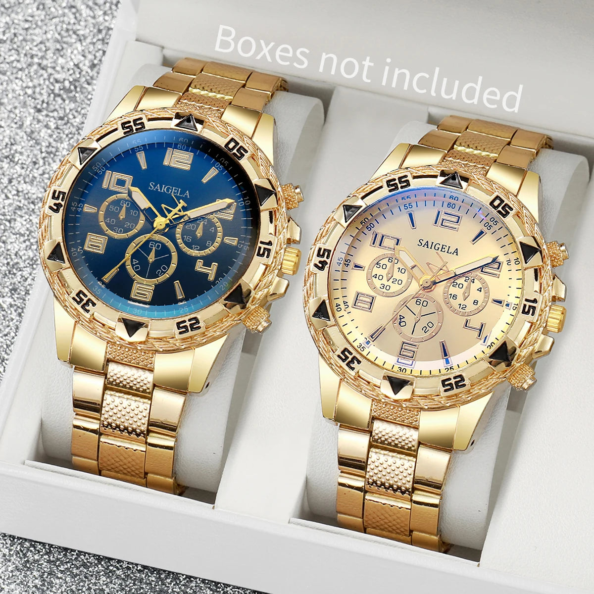 2pcs/set Fashion Steel Band Men's Quartz Watch Male Wristwatches Set (Without Box）
