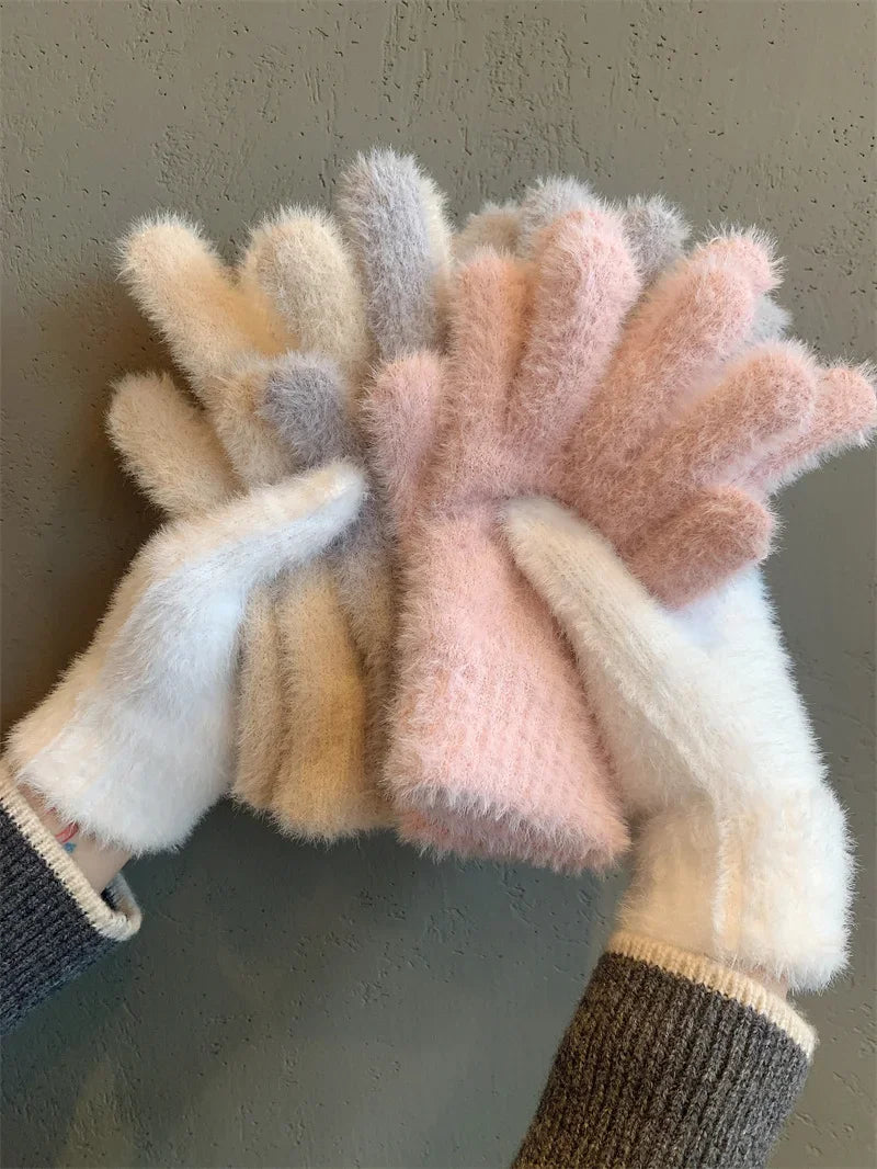 Fashion Winter Mink Velvet Five Finger Gloves