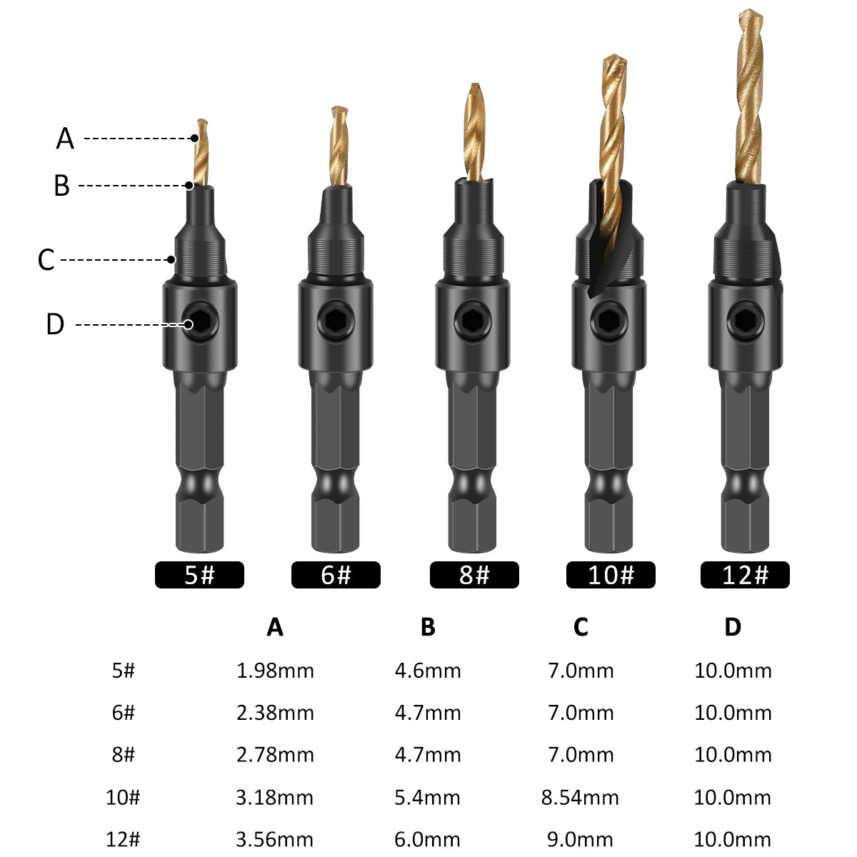 14Pcs Woodworking Countersink Drill Bit  Steel