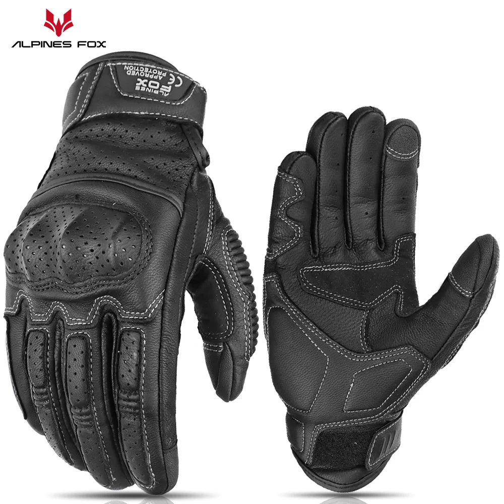 Summer Retro Perforated Leather Motorcycle Gloves