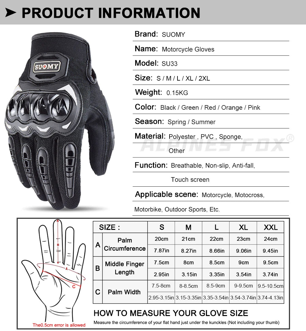 VEMAR Summer Motorcycle Gloves Men Black Full Finger Touchscreen