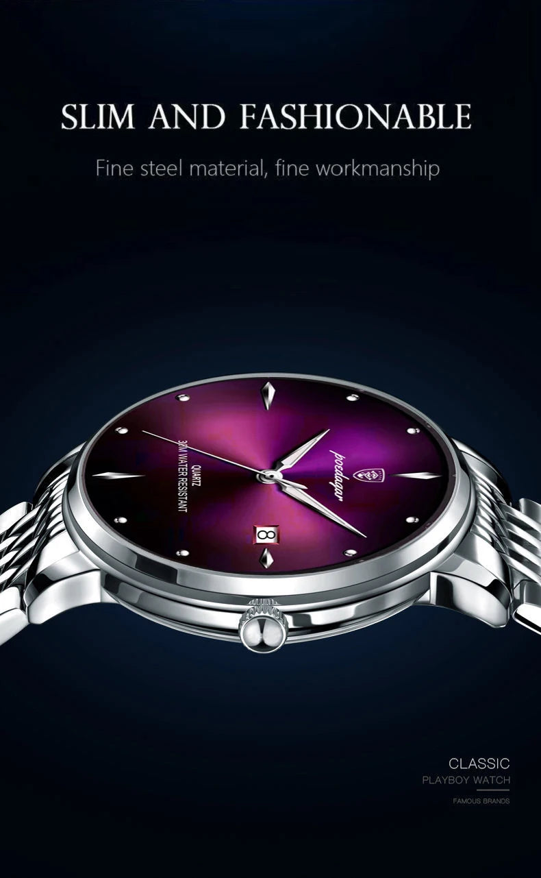 POEDAGAR Luxury Sports Men Watch Waterproof Luminous Stainless Steel