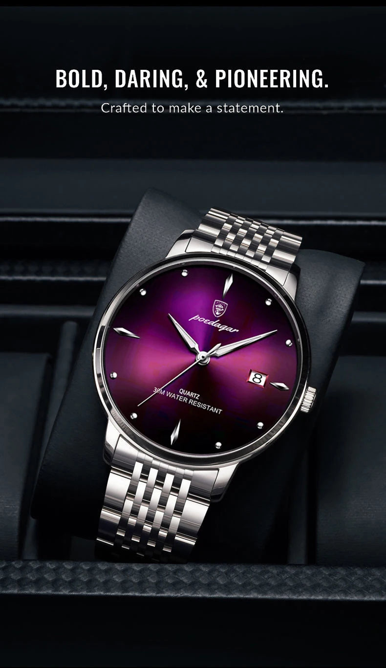 POEDAGAR Luxury Sports Men Watch Waterproof Luminous Stainless Steel