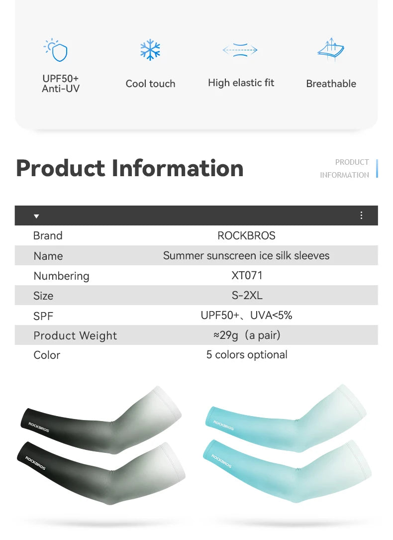 ROCKBROS Bicycle Arm Sleeves Ice Silk Sun UV Protection