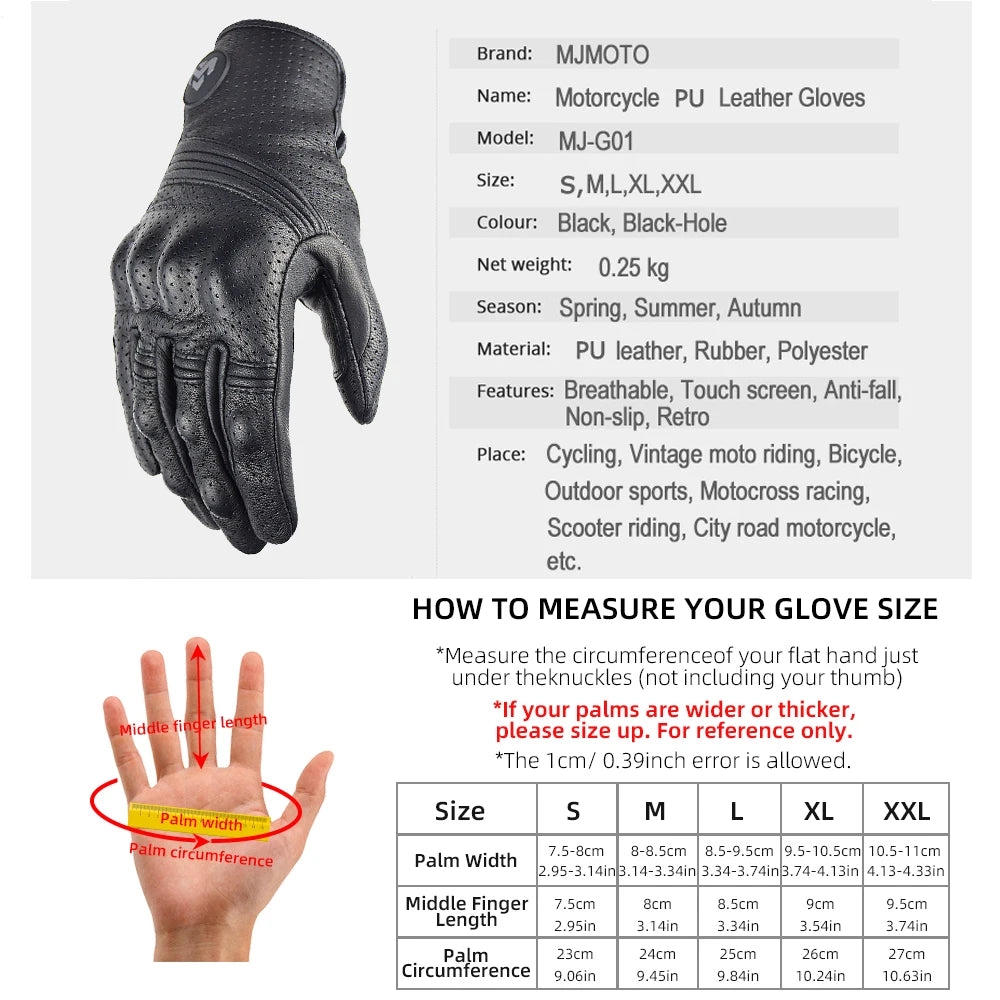 Men Retro Genuine Leather Motorcycle Gloves