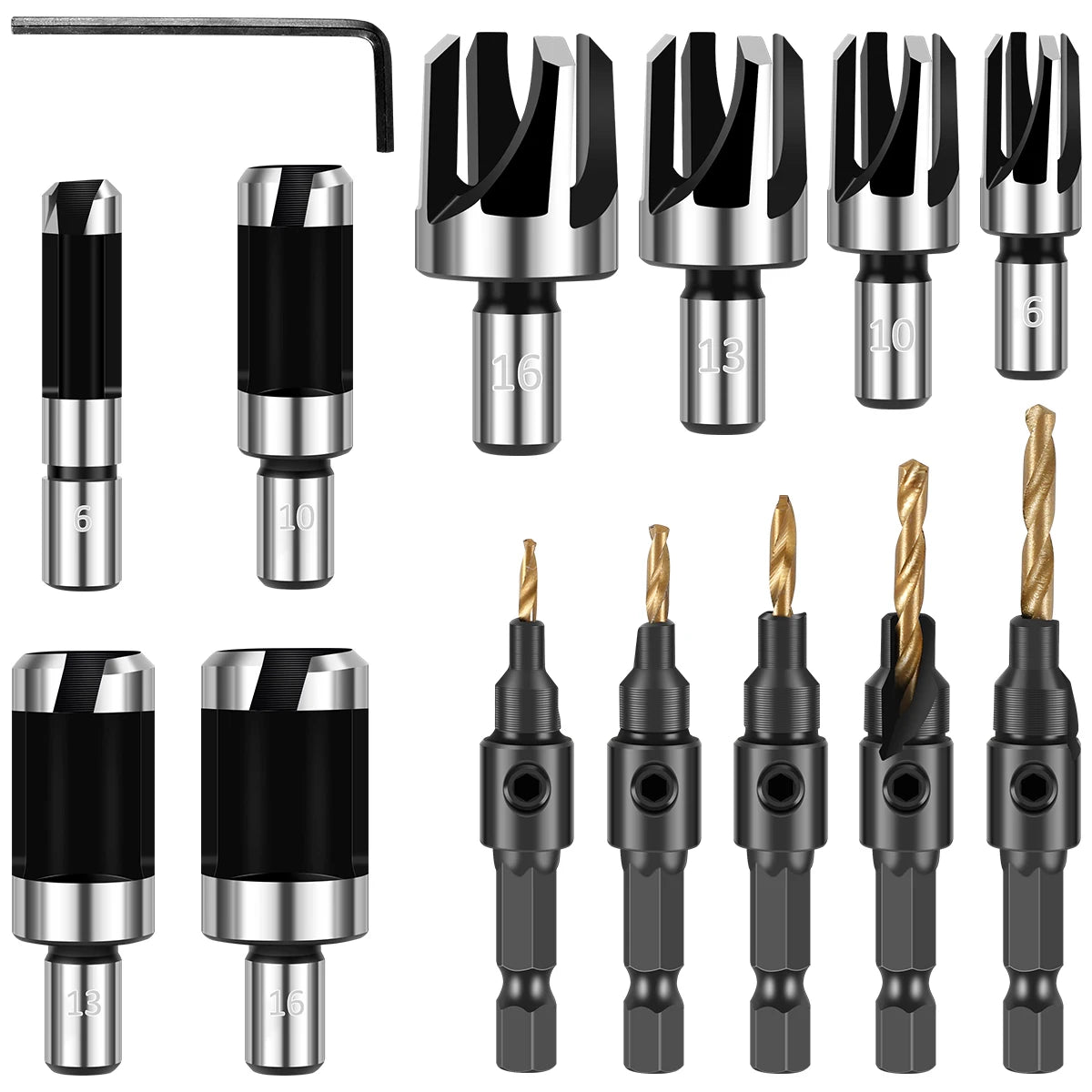 14Pcs Woodworking Countersink Drill Bit  Steel